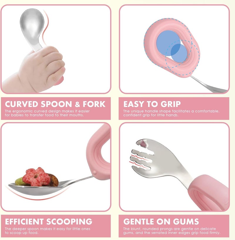 MR. CHOU Baby Suction Bowl Set with Spoon & Fork, Double-Layer 18/8 Stainless Steel Toddler Bowls with BPA Free Airtight Lid, Food Grade Infant Self-Feeding Bowl, First Stage Led Weaning Supplies Pink - Image 5